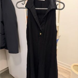 Reformation Black Ribbed Knit Dress with Polo Collar